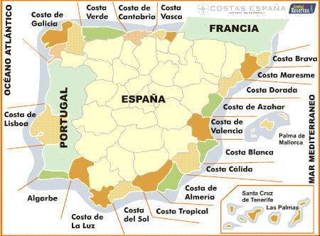 carte des plages en espagne Nom et description des plages et côtes en Espagne